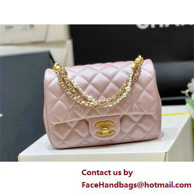 CHANEL Pearly Lambskin, Imitation Pearls & Gold-Tone Metal Pink Mini Flap Bag AS4384 2025(ORIGINAL QUALITY)